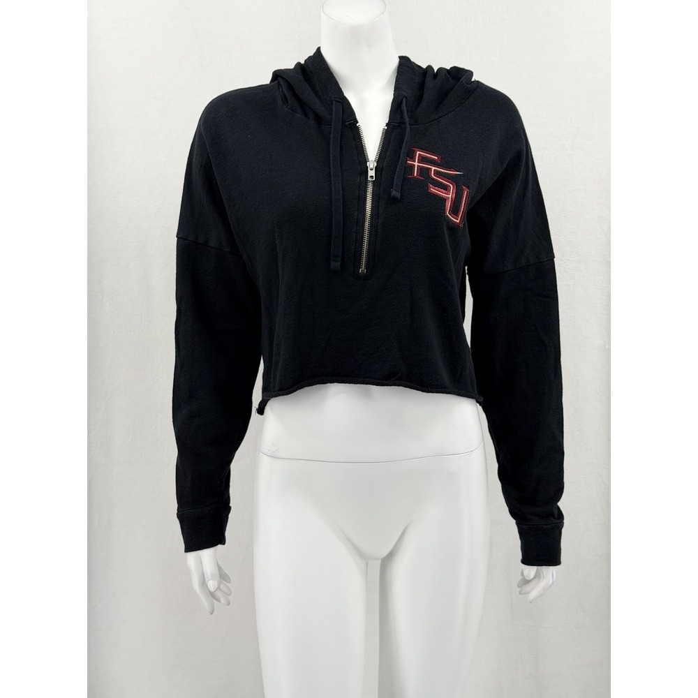 PINK Victorias Secret Hoodie Womens Small Black FSU Noles Cropped Casual Lounge